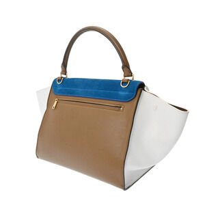 Celine Blue White Suede Leather Handbag Brown Trapeze